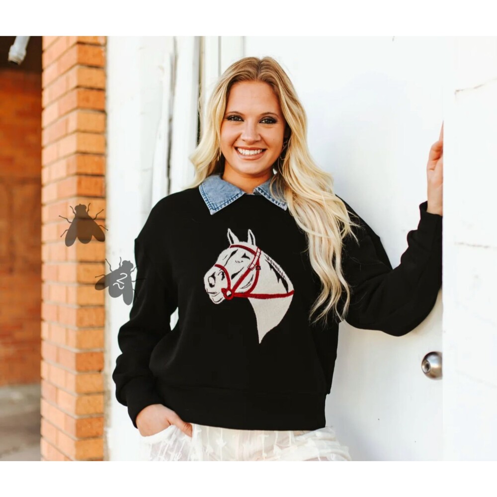 2 Fly Boutique NWT Sweatshirt Sweater Horse Equestrian Intarsia Western M